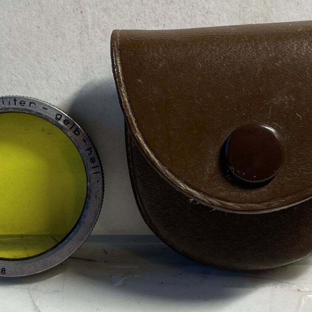 VINTAGE ROLLEI ROLLEIFLEX ROLLEIFILTER Yellow LENS W/ Leather CASE Gelb-hell